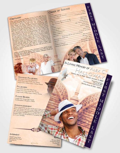 2 Page Graduated Step Fold Funeral Program Template Brochure Lavender Sunset Stairway of Love