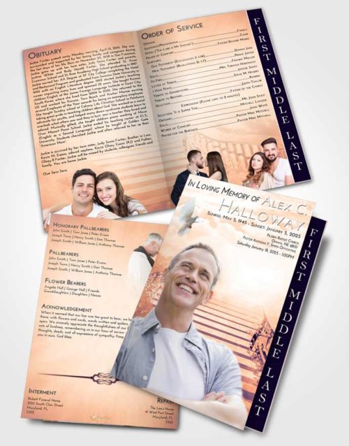 2 Page Graduated Step Fold Funeral Program Template Brochure Lavender Sunset Stairway to Freedom