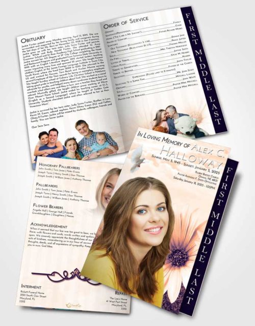 2 Page Graduated Step Fold Funeral Program Template Brochure Lavender Sunset Summer Flower