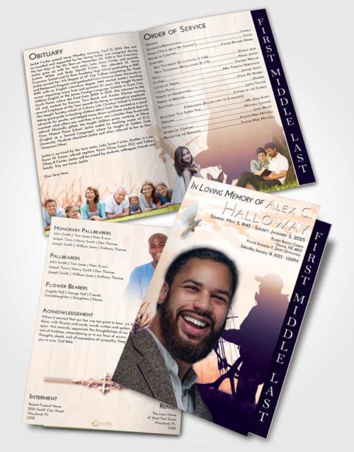 2 Page Graduated Step Fold Funeral Program Template Brochure Lavender Sunset The Hunt
