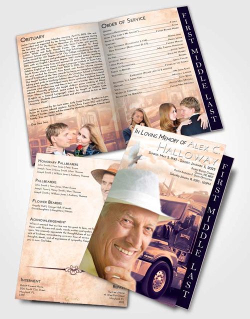 2 Page Graduated Step Fold Funeral Program Template Brochure Lavender Sunset Trucker Days