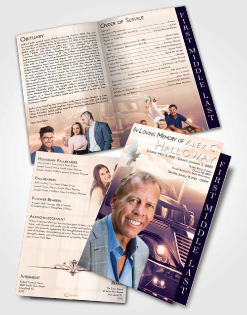 2 Page Graduated Step Fold Funeral Program Template Brochure Lavender Sunset Trucker Life