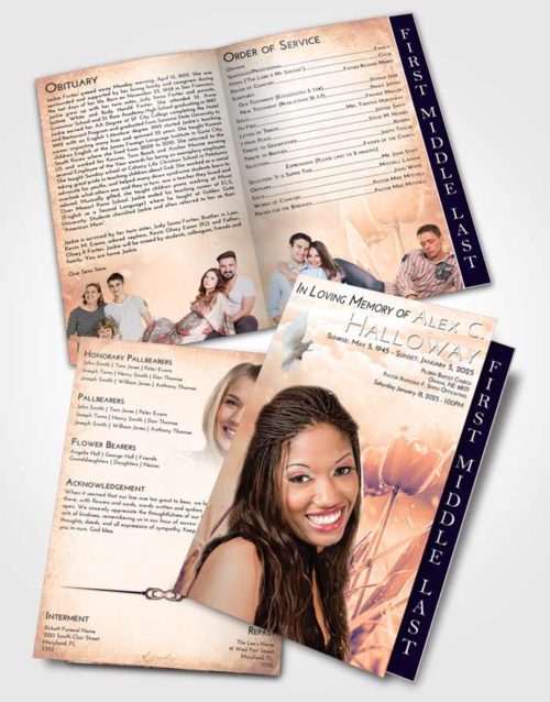 2 Page Graduated Step Fold Funeral Program Template Brochure Lavender Sunset Tulip Whisper