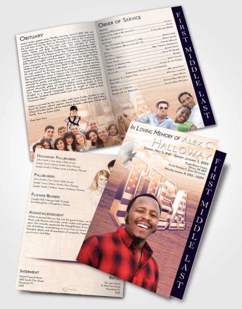 2 Page Graduated Step Fold Funeral Program Template Brochure Lavender Sunset USA