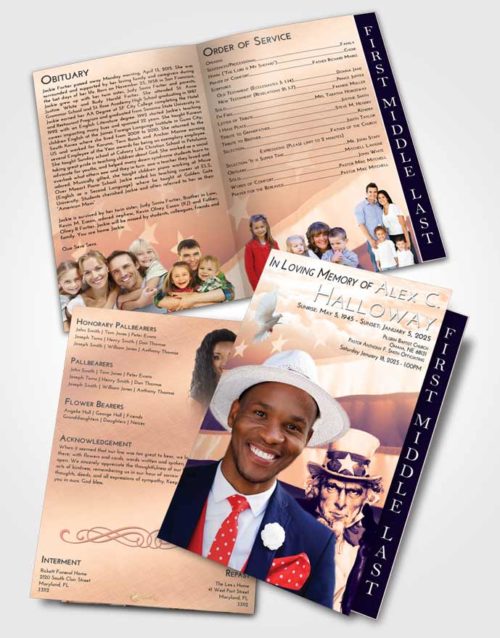 2 Page Graduated Step Fold Funeral Program Template Brochure Lavender Sunset Uncle Sam