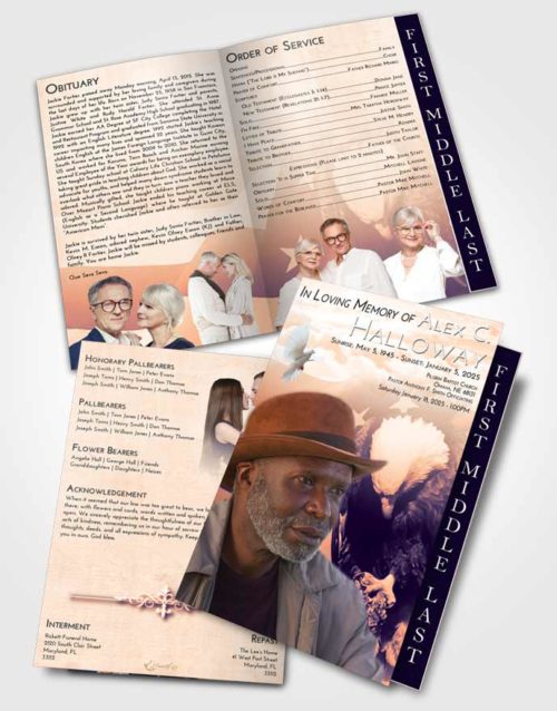 2 Page Graduated Step Fold Funeral Program Template Brochure Lavender Sunset Veterans Journey