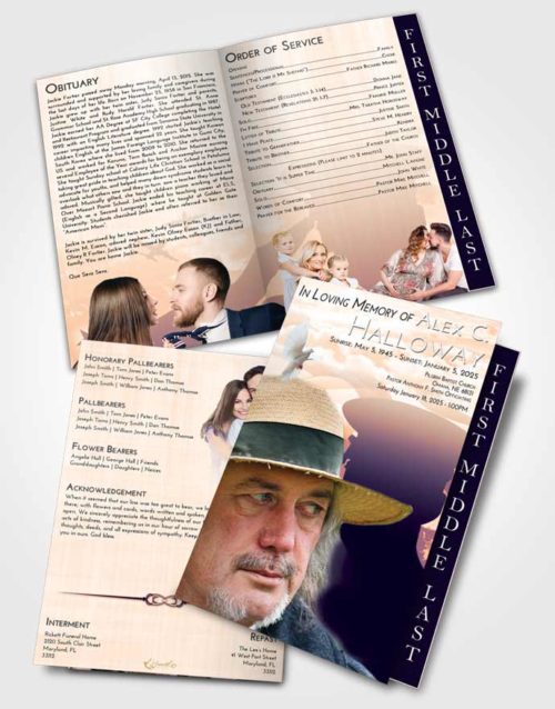 2 Page Graduated Step Fold Funeral Program Template Brochure Lavender Sunset Veterans Sacrifice