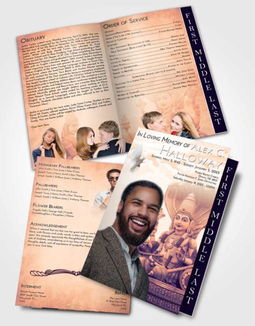 2 Page Graduated Step Fold Funeral Program Template Brochure Lavender Sunset Vishnu Desire