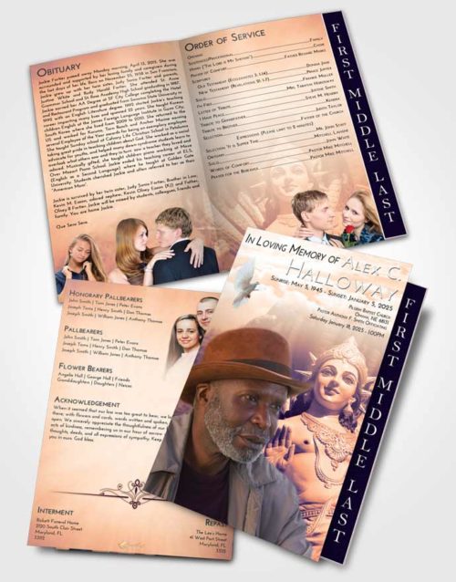 2 Page Graduated Step Fold Funeral Program Template Brochure Lavender Sunset Vishnu Mystery