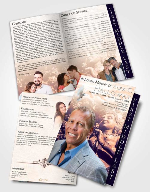 2 Page Graduated Step Fold Funeral Program Template Brochure Lavender Sunset Vishnu Surprise