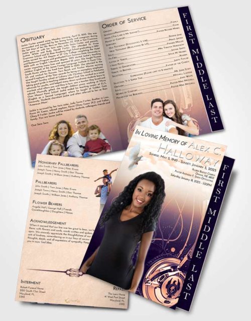2 Page Graduated Step Fold Funeral Program Template Brochure Lavender Sunset Vivace