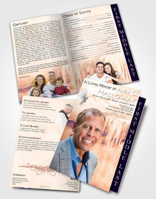 2 Page Graduated Step Fold Funeral Program Template Brochure Lavender Sunset Waterfall Tranquility