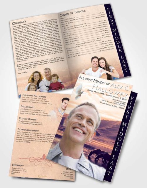 2 Page Graduated Step Fold Funeral Program Template Brochure Lavender Sunset Watering Hole