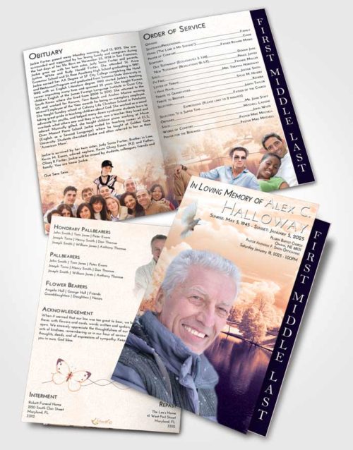2 Page Graduated Step Fold Funeral Program Template Brochure Lavender Sunset White Winter Park
