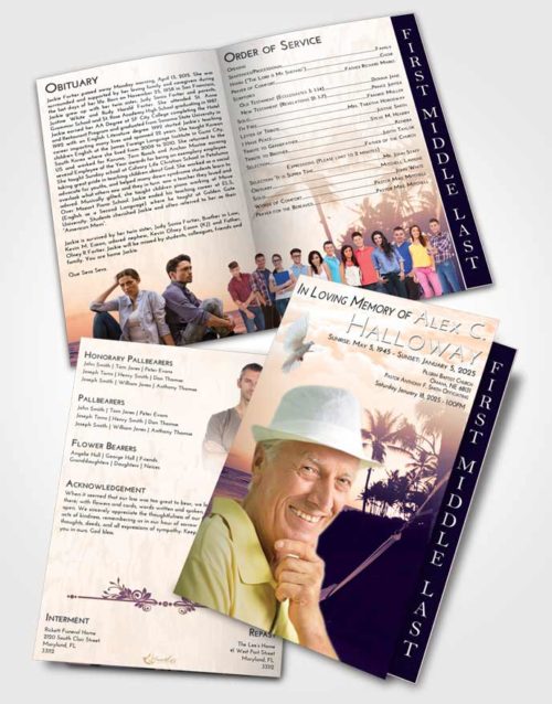 2 Page Graduated Step Fold Funeral Program Template Brochure Lavender Sunset in a Hammock