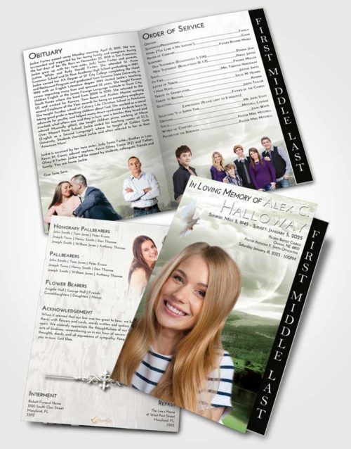2 Page Graduated Step Fold Funeral Program Template Brochure Loving Astonishing Moon