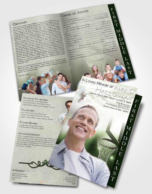 2 Page Graduated Step Fold Funeral Program Template Brochure Loving Basketball Pride