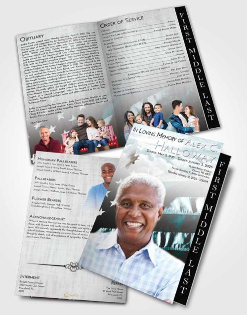 2 Page Graduated Step Fold Funeral Program Template Brochure Loving Embrace American Veteran