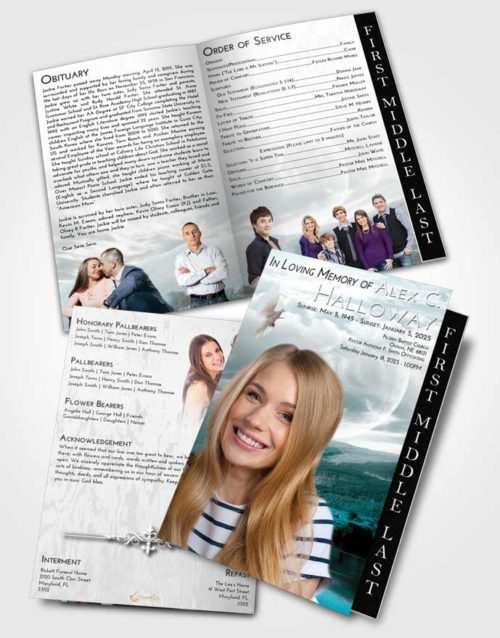 2 Page Graduated Step Fold Funeral Program Template Brochure Loving Embrace Astonishing Moon