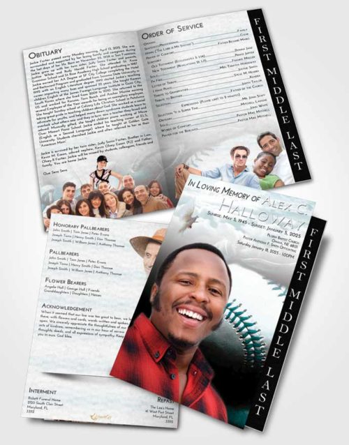 2 Page Graduated Step Fold Funeral Program Template Brochure Loving Embrace Baseball Life
