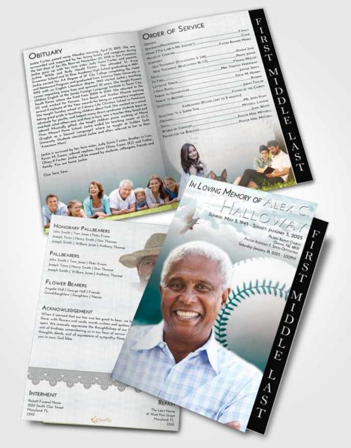 2 Page Graduated Step Fold Funeral Program Template Brochure Loving Embrace Baseball Victory