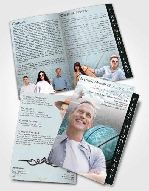 2 Page Graduated Step Fold Funeral Program Template Brochure Loving Embrace Basketball Love