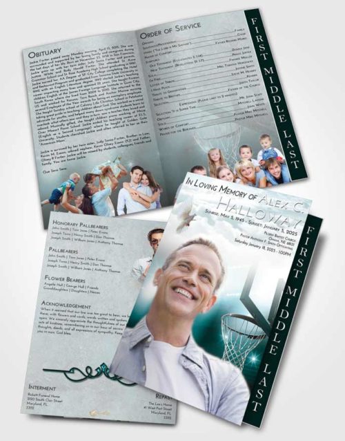2 Page Graduated Step Fold Funeral Program Template Brochure Loving Embrace Basketball Pride