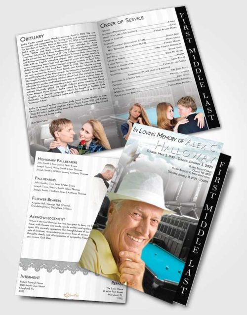 2 Page Graduated Step Fold Funeral Program Template Brochure Loving Embrace Billiards Journey