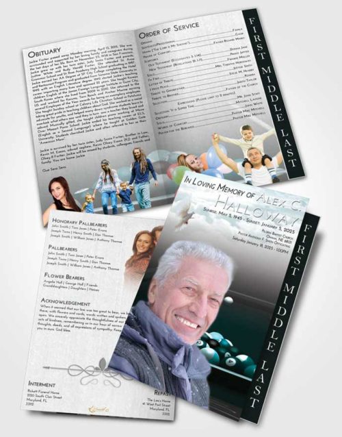 2 Page Graduated Step Fold Funeral Program Template Brochure Loving Embrace Billiards Pride