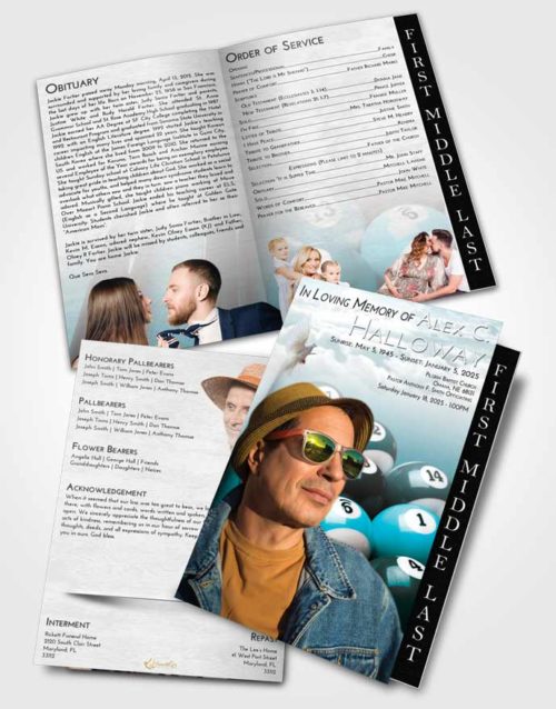 2 Page Graduated Step Fold Funeral Program Template Brochure Loving Embrace Billiards Serenity