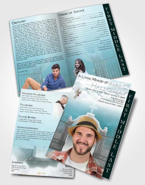 2 Page Graduated Step Fold Funeral Program Template Brochure Loving Embrace Clear Gates For Heaven