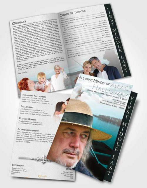 2 Page Graduated Step Fold Funeral Program Template Brochure Loving Embrace Fishing Desire