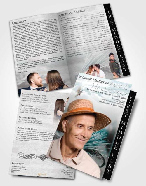 2 Page Graduated Step Fold Funeral Program Template Brochure Loving Embrace Fishing Serenity