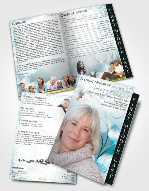 2 Page Graduated Step Fold Funeral Program Template Brochure Loving Embrace Floral Peace