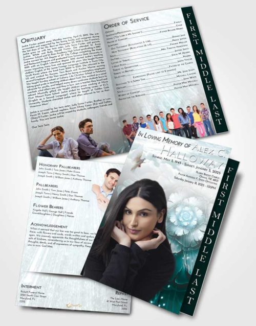 2 Page Graduated Step Fold Funeral Program Template Brochure Loving Embrace Floral Secret