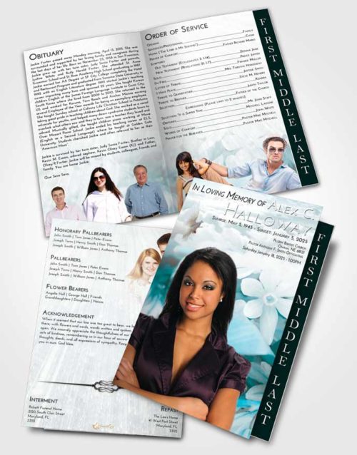 2 Page Graduated Step Fold Funeral Program Template Brochure Loving Embrace Floral Serenity