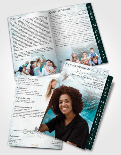 2 Page Graduated Step Fold Funeral Program Template Brochure Loving Embrace Floral Style