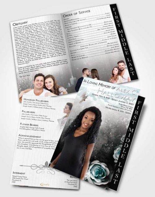 2 Page Graduated Step Fold Funeral Program Template Brochure Loving Embrace Flowering Garden