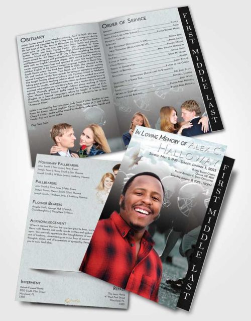 2 Page Graduated Step Fold Funeral Program Template Brochure Loving Embrace Football Day