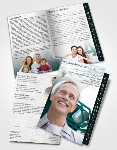 2 Page Graduated Step Fold Funeral Program Template Brochure Loving Embrace Football Party