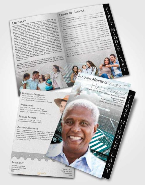 2 Page Graduated Step Fold Funeral Program Template Brochure Loving Embrace Football Stadium