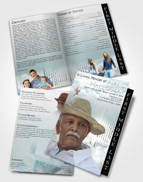 2 Page Graduated Step Fold Funeral Program Template Brochure Loving Embrace Gates to Heaven