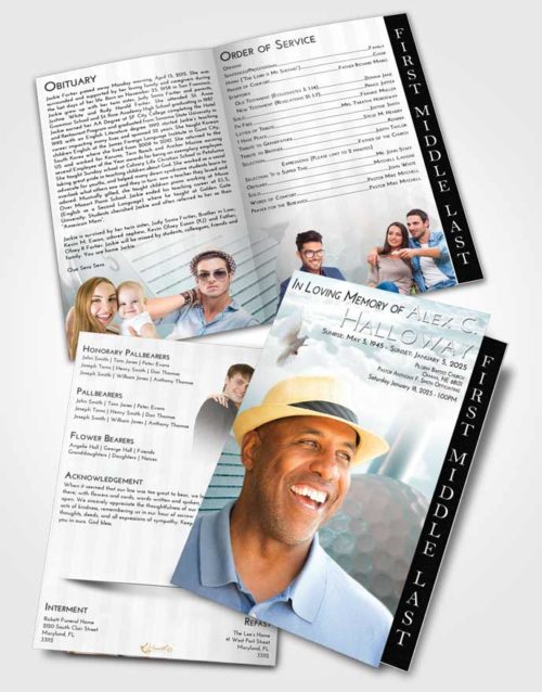 2 Page Graduated Step Fold Funeral Program Template Brochure Loving Embrace Golf Day