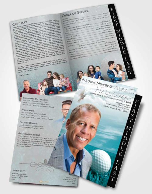 2 Page Graduated Step Fold Funeral Program Template Brochure Loving Embrace Golf Serenity