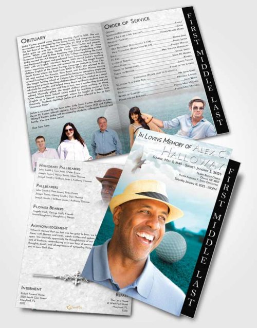 2 Page Graduated Step Fold Funeral Program Template Brochure Loving Embrace Golfing Honor