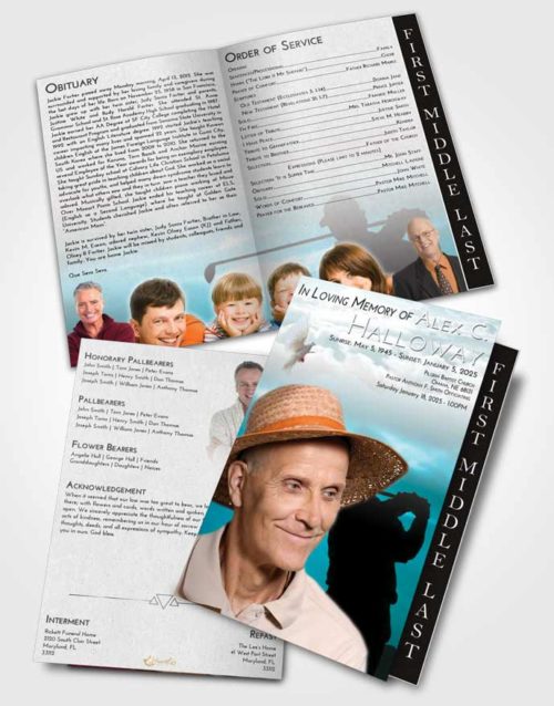 2 Page Graduated Step Fold Funeral Program Template Brochure Loving Embrace Golfing Peace