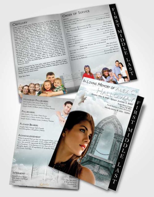 2 Page Graduated Step Fold Funeral Program Template Brochure Loving Embrace Heavens Path