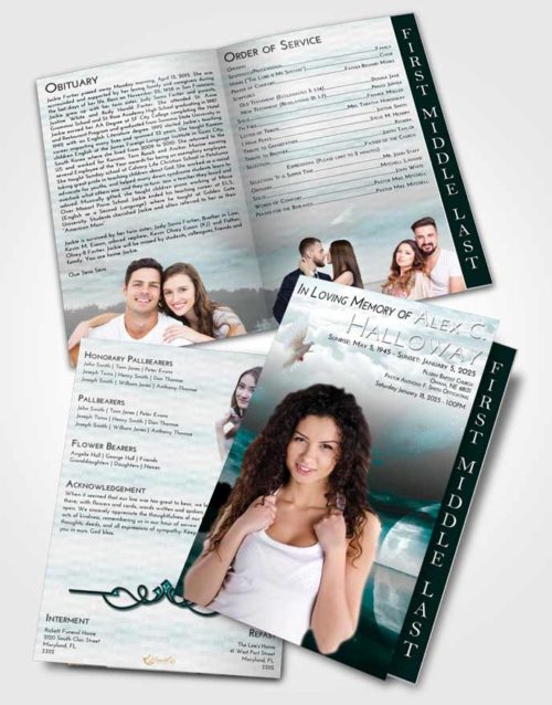 2 Page Graduated Step Fold Funeral Program Template Brochure Loving Embrace Illuminated Evening