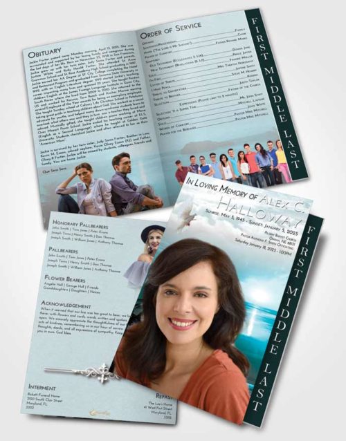 2 Page Graduated Step Fold Funeral Program Template Brochure Loving Embrace Italian Sun