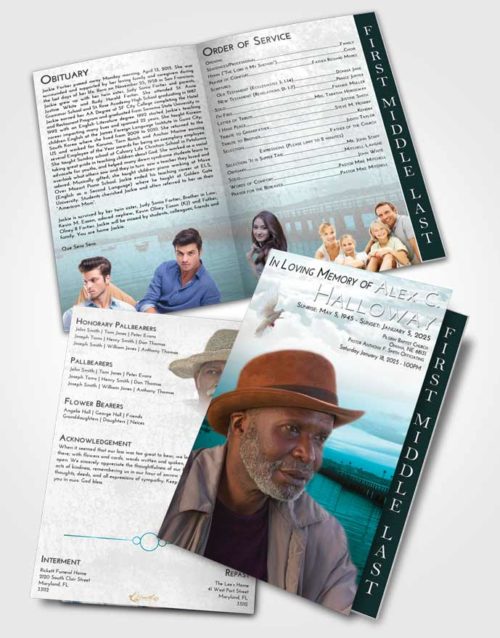 2 Page Graduated Step Fold Funeral Program Template Brochure Loving Embrace Lake Drive